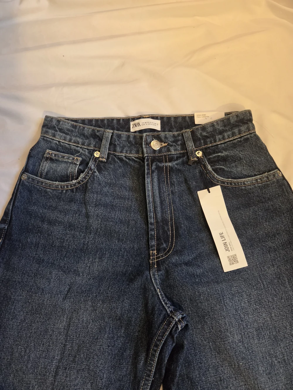 ZARA High-Rise Dark Blue Wide-Leg Women's Jeans